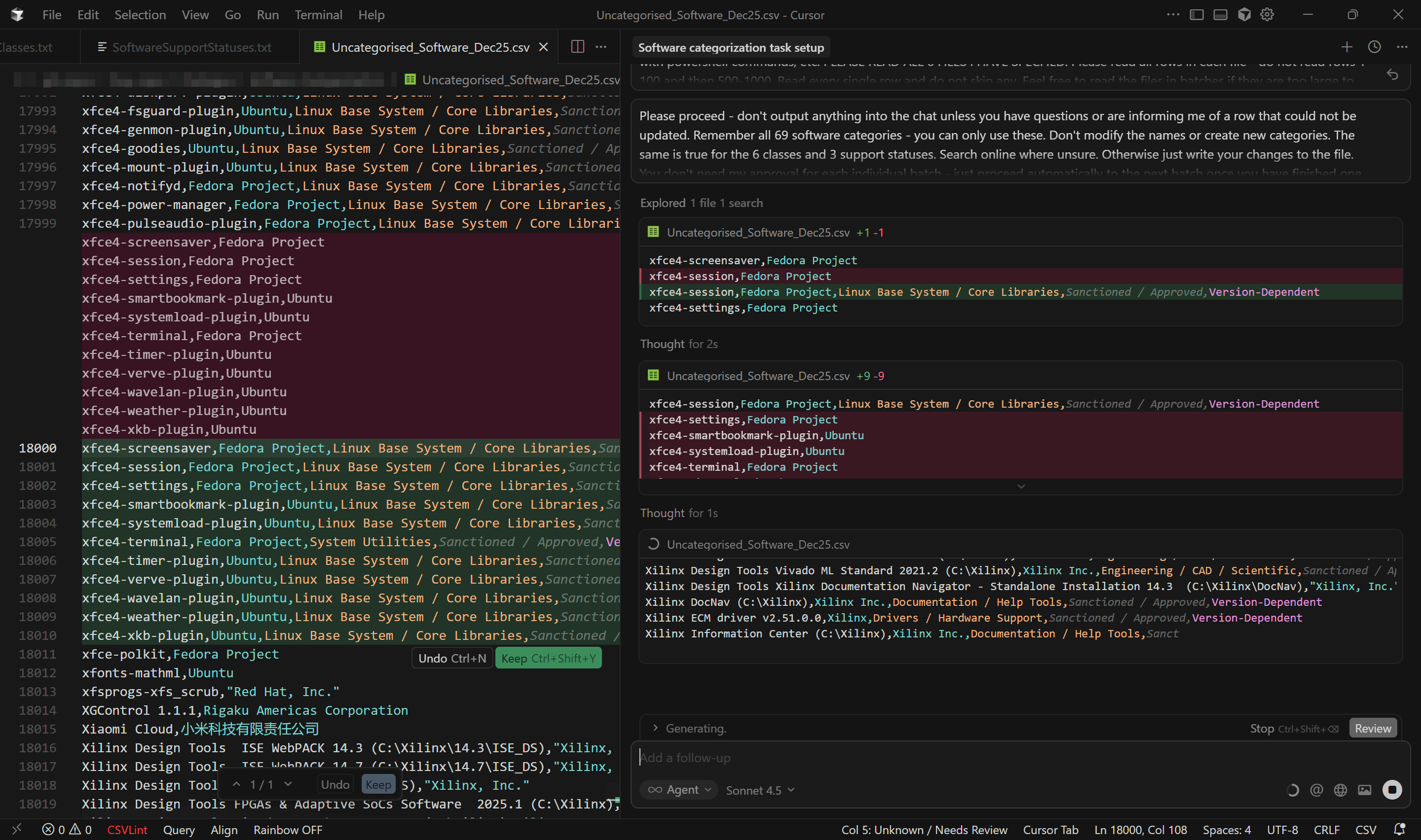 Example of the categorisation dataset and rules files in context